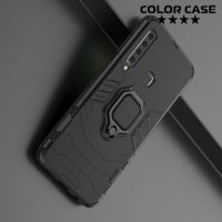 Hybrid Armor Ring Противоударный защитный двухслойный чехол с кольцом под палец подставкой держателем для Samsung Galaxy A9 2018 SM-A920F Черный