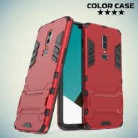 Hybrid Armor Ударопрочный чехол для OnePlus 6 с подставкой - Красный