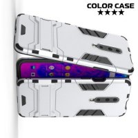 Hybrid Armor Ударопрочный чехол для OnePlus 7 Pro с подставкой - Серебряный