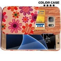 Кейс накладка с отделением для карты на Samsung Galaxy S7 Edge - Красные цветы