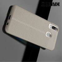 Leather Litchi силиконовый чехол накладка для Samsung Galaxy M20 - Серый