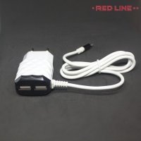 RedLine универсальная зарядка для телефона 2.1 Ампера на 2 USB с кабелем microUSB - Белый/Черный
