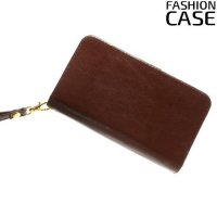 Универсальный чехол кошелек для смартфона с ремешком на руку, магнитной застежкой и отделениями для карт и купюр - Коричневый