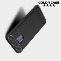 Жесткий силиконовый чехол для Huawei Honor 6C Pro с карбоновыми вставками - Черный