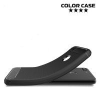 Жесткий силиконовый чехол для Huawei Honor 9 Lite с карбоновыми вставками - Черный