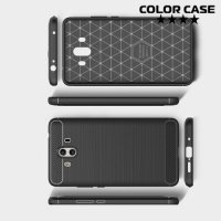 Жесткий силиконовый чехол для Huawei Mate 10 с карбоновыми вставками - Черный