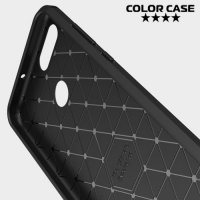 Жесткий силиконовый чехол для Huawei Nova 2 с карбоновыми вставками - Черный