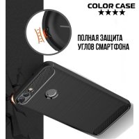 Жесткий силиконовый чехол для Huawei P Smart с карбоновыми вставками - Черный