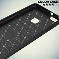 Жесткий силиконовый чехол для Huawei P10 Lite с карбоновыми вставками - Черный