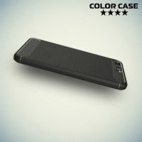 Жесткий силиконовый чехол для Huawei P10 Plus с карбоновыми вставками - Черный