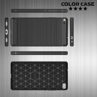 Жесткий силиконовый чехол для Huawei P8 с карбоновыми вставками - Черный