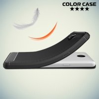 Жесткий силиконовый чехол для Huawei Y5 2017 / Y6 2017 с карбоновыми вставками - Черный