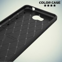 Жесткий силиконовый чехол для Huawei Y5 2017 / Y6 2017 с карбоновыми вставками - Черный
