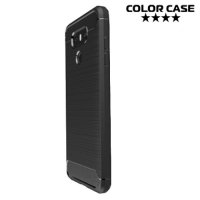 Жесткий силиконовый чехол для LG G6 H870DS с карбоновыми вставками - Черный