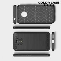 Жесткий силиконовый чехол для Motorola Moto E4 Plus с карбоновыми вставками - Черный