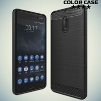 Жесткий силиконовый чехол для Nokia 6 с карбоновыми вставками - Черный