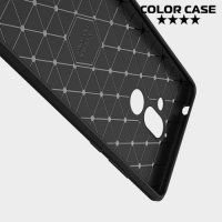 Жесткий силиконовый чехол для Nokia 7 Plus с карбоновыми вставками - Черный