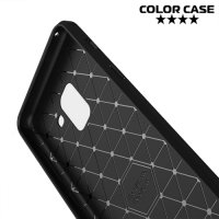 Жесткий силиконовый чехол для Samsung Galaxy A8 2018 с карбоновыми вставками - Черный