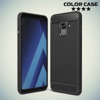 Жесткий силиконовый чехол для Samsung Galaxy A8 Plus 2018 с карбоновыми вставками - Черный