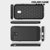 Жесткий силиконовый чехол для Samsung Galaxy J3 2017 SM-J327 с карбоновыми вставками - Черный
