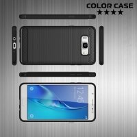 Жесткий силиконовый чехол для Samsung Galaxy J7 2016 SM-J710F с карбоновыми вставками - Черный
