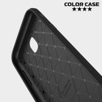 Жесткий силиконовый чехол для Samsung Galaxy J7 2017 с карбоновыми вставками - Черный