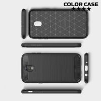 Жесткий силиконовый чехол для Samsung Galaxy J7 2017 с карбоновыми вставками - Черный