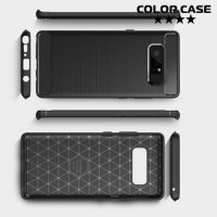 Жесткий силиконовый чехол для Samsung Galaxy Note 8 с карбоновыми вставками - Черный