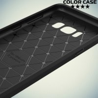 Жесткий силиконовый чехол для Samsung Galaxy S8 Plus с карбоновыми вставками - Черный