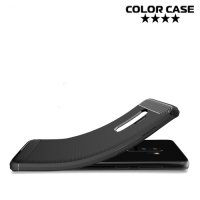 Жесткий силиконовый чехол для Samsung Galaxy S9 Plus с карбоновыми вставками - Черный