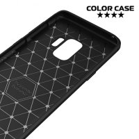Жесткий силиконовый чехол для Samsung Galaxy S9 с карбоновыми вставками - Черный