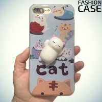 3D силиконовый чехол антистресс для iPhone 8 Plus / 7 Plus - Белый котик