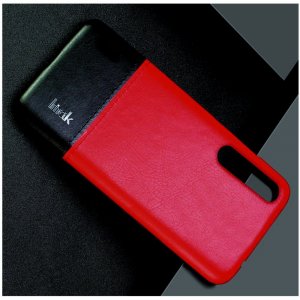 Тонкий Пластиковый PU Кожаный Кейс Накладка для Xiaomi Mi 9 lite Красный / Черный