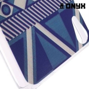 Тонкий силиконовый чехол для Sony Xperia Z3+ с орнаментом Синяя геометрия