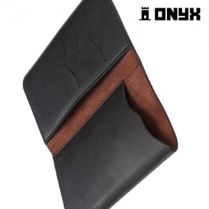 Тонкий универсальный чехол кошелек из экокожи для телефонов 5.3-5.7 дюймов - Черный