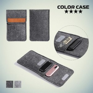 Универсальный чехол из войлока с фиксацией обложки на липучку для смартфона до 5.8 дюймов - Серый