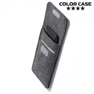 Универсальный чехол из войлока с фиксацией обложки на липучку для смартфона до 5.8 дюймов - Серый