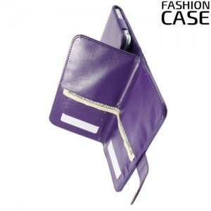 Универсальный чехол кошелек для смартфона с ремешком на руку, магнитной застежкой и отделениями для карт и купюр - Фиолетовый