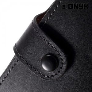 Универсальный чехол кошелек из гладкой экокожи с фиксацией обложки на кнопку для телефона 5.5 дюймов - Черный