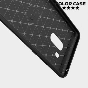 Жесткий силиконовый чехол для HTC U11 EYEs с карбоновыми вставками - Черный