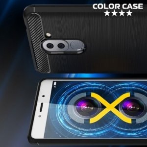 Жесткий силиконовый чехол для Huawei Honor 6x с карбоновыми вставками - Черный