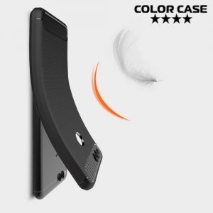 Жесткий силиконовый чехол для Huawei Honor 7X с карбоновыми вставками - Черный