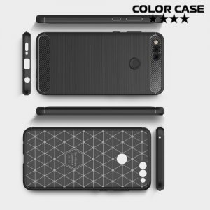 Жесткий силиконовый чехол для Huawei Honor 7X с карбоновыми вставками - Черный