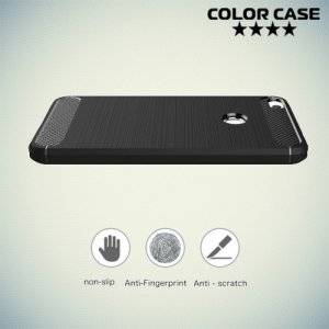 Жесткий силиконовый чехол для Huawei Honor 8 lite с карбоновыми вставками - Черный