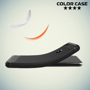 Жесткий силиконовый чехол для Huawei Honor 8 lite с карбоновыми вставками - Черный
