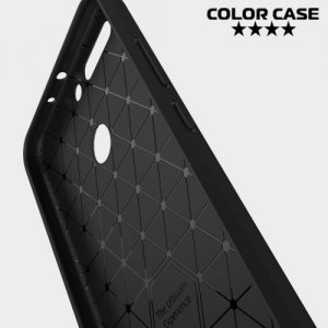 Жесткий силиконовый чехол для Huawei Honor 8 Pro с карбоновыми вставками - Черный