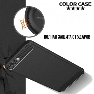 Жесткий силиконовый чехол для Huawei Honor View 10 (V10) с карбоновыми вставками - Черный