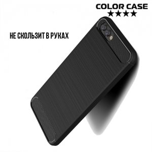 Жесткий силиконовый чехол для Huawei Honor View 10 (V10) с карбоновыми вставками - Черный