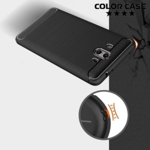 Жесткий силиконовый чехол для Huawei Mate 10 с карбоновыми вставками - Черный