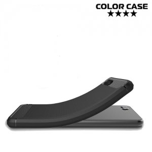 Жесткий силиконовый чехол для Huawei Nova 2s с карбоновыми вставками - Черный